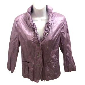 CHICO’S LAVENDER SILKY JACKET • COLLARED WITH PULL STRINGS • POCKETS • Sz 1 (M)